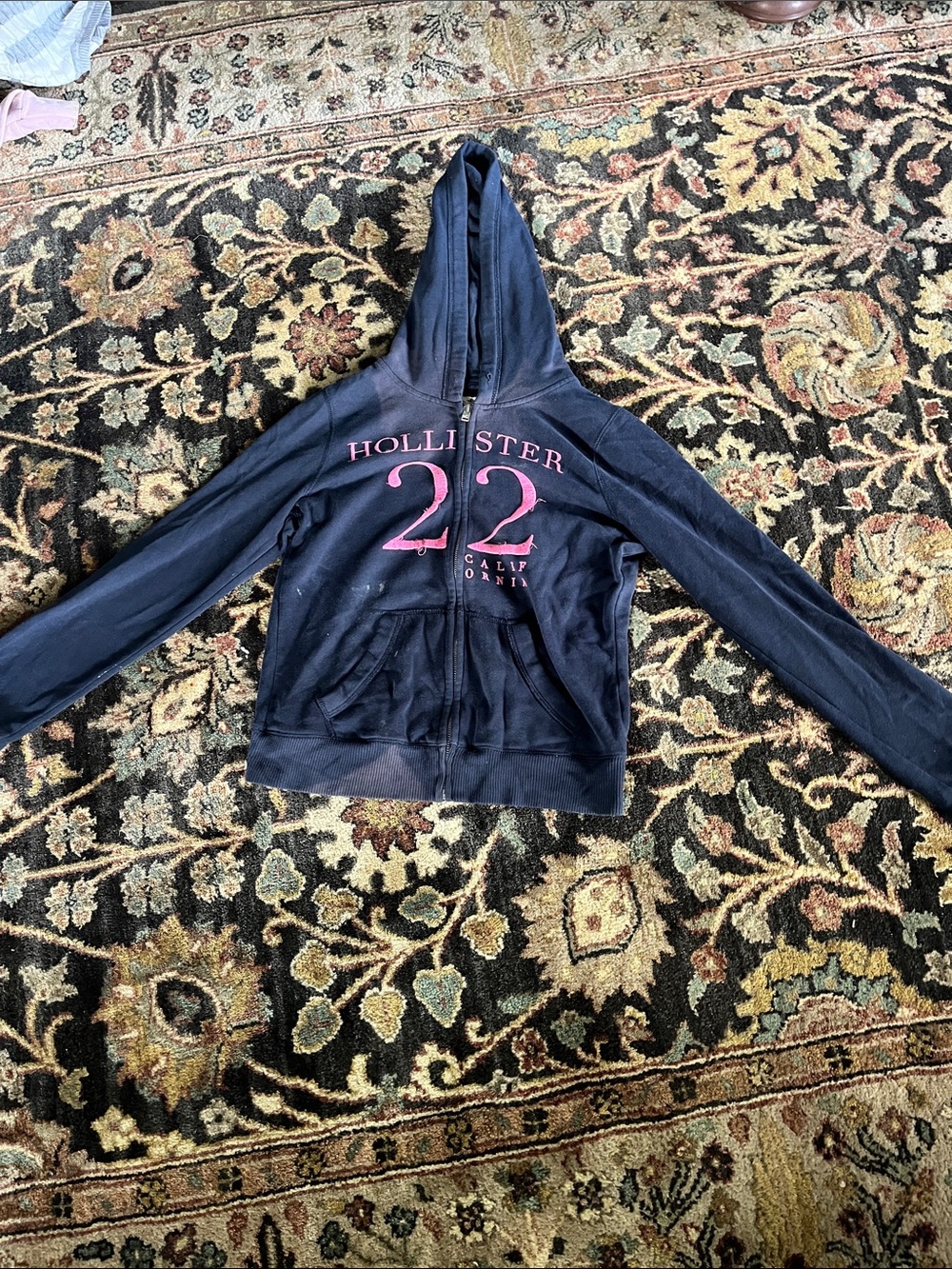 Hollister Girls' Navy Hoodie with Pink Logo